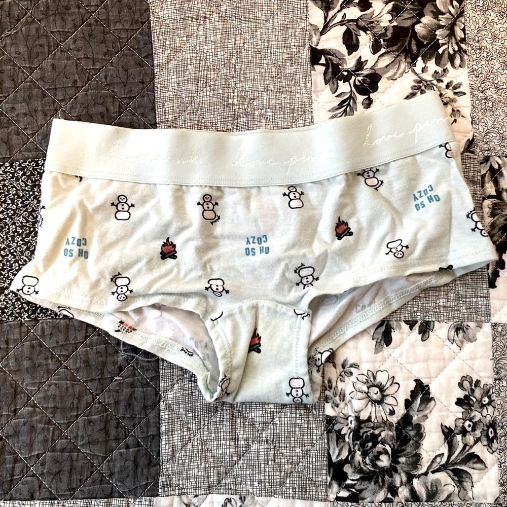victoria's secret pink winter pattern panties — size xs